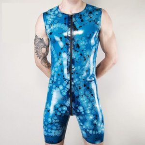 RARE Latex101 Marbled Surfsuit Translucent Blue/White/Black Sz XS/XL NEW